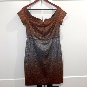 Guess Women’s Silver & Copper Metallic Off Shoulder Dress Size 14